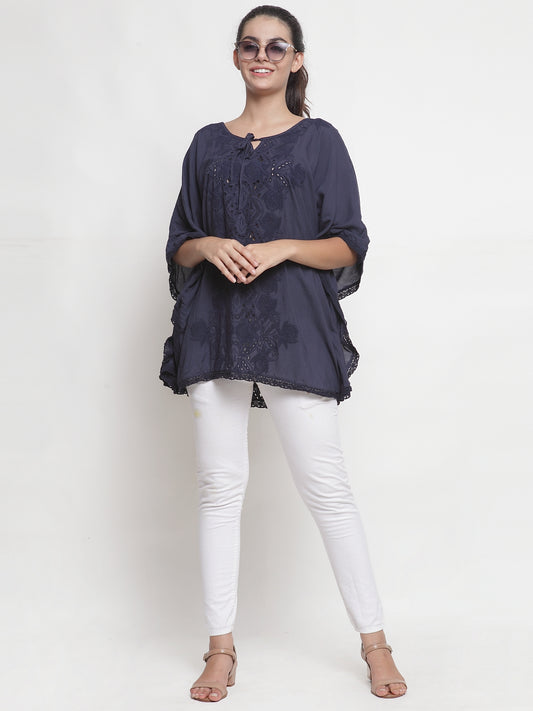 Women's Navy Blue Viscose Top By Room9 The Popup Store