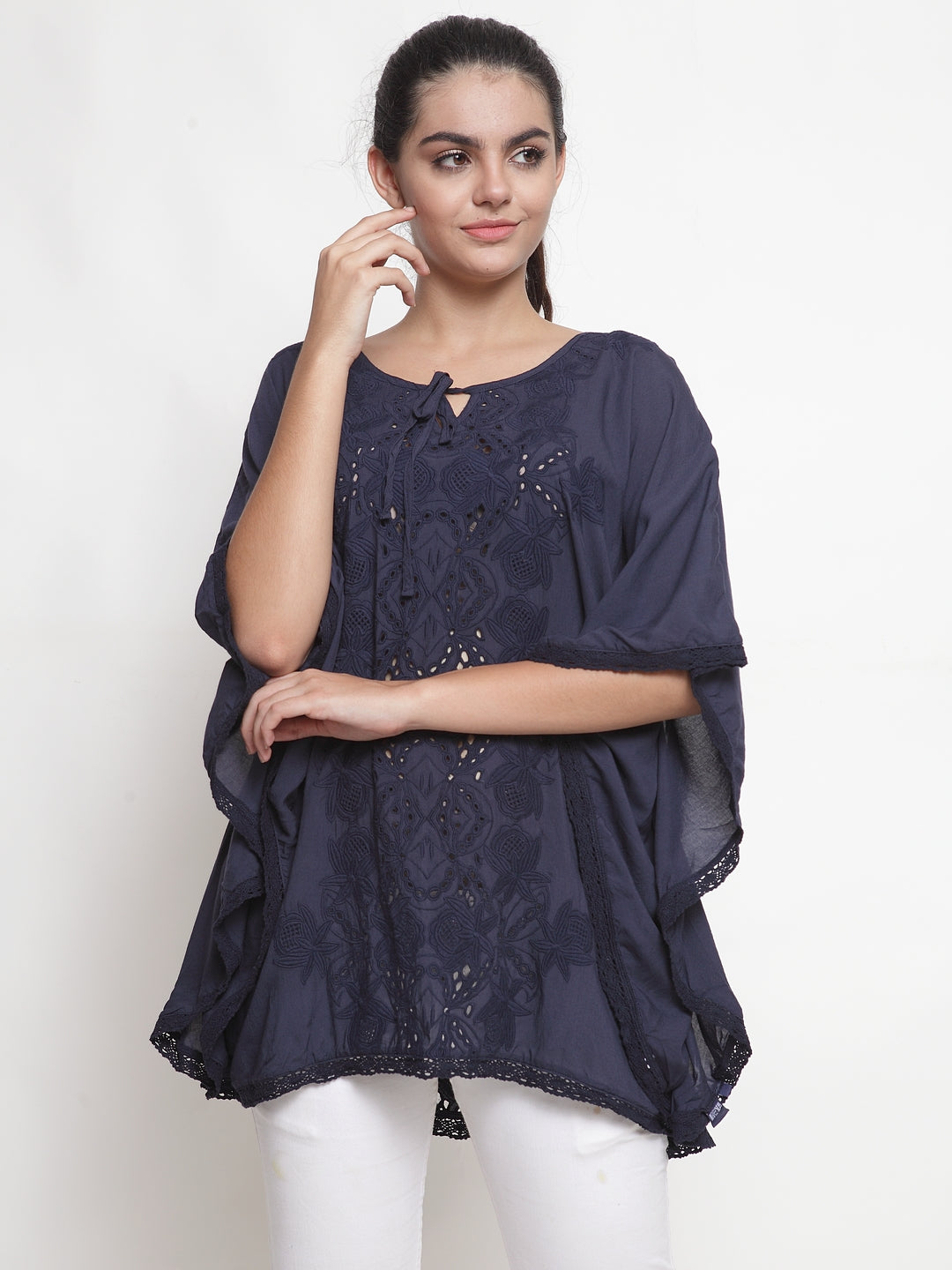 Women's Navy Blue Viscose Top By Room9 The Popup Store