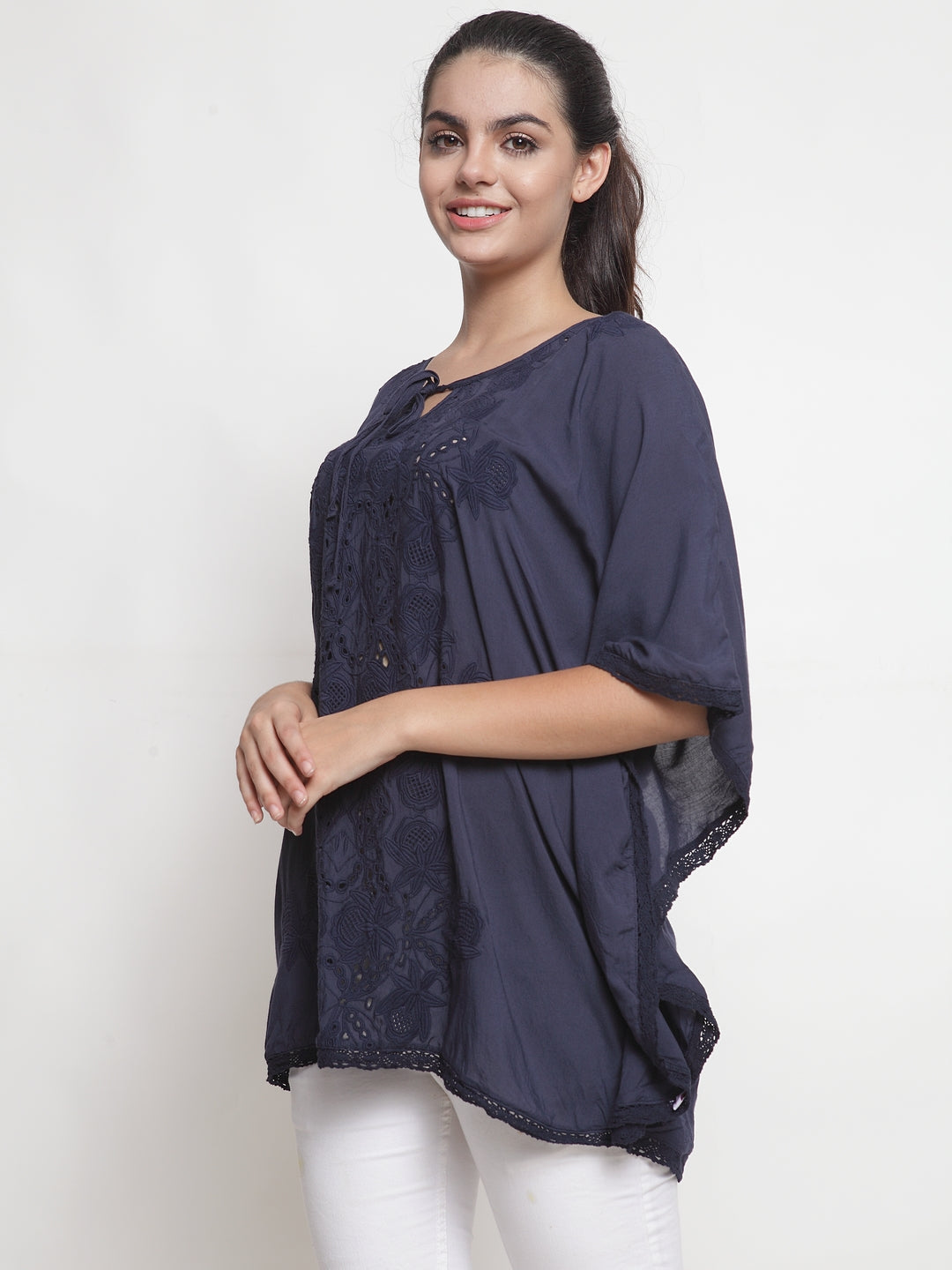 Women's Navy Blue Viscose Top By Room9 The Popup Store