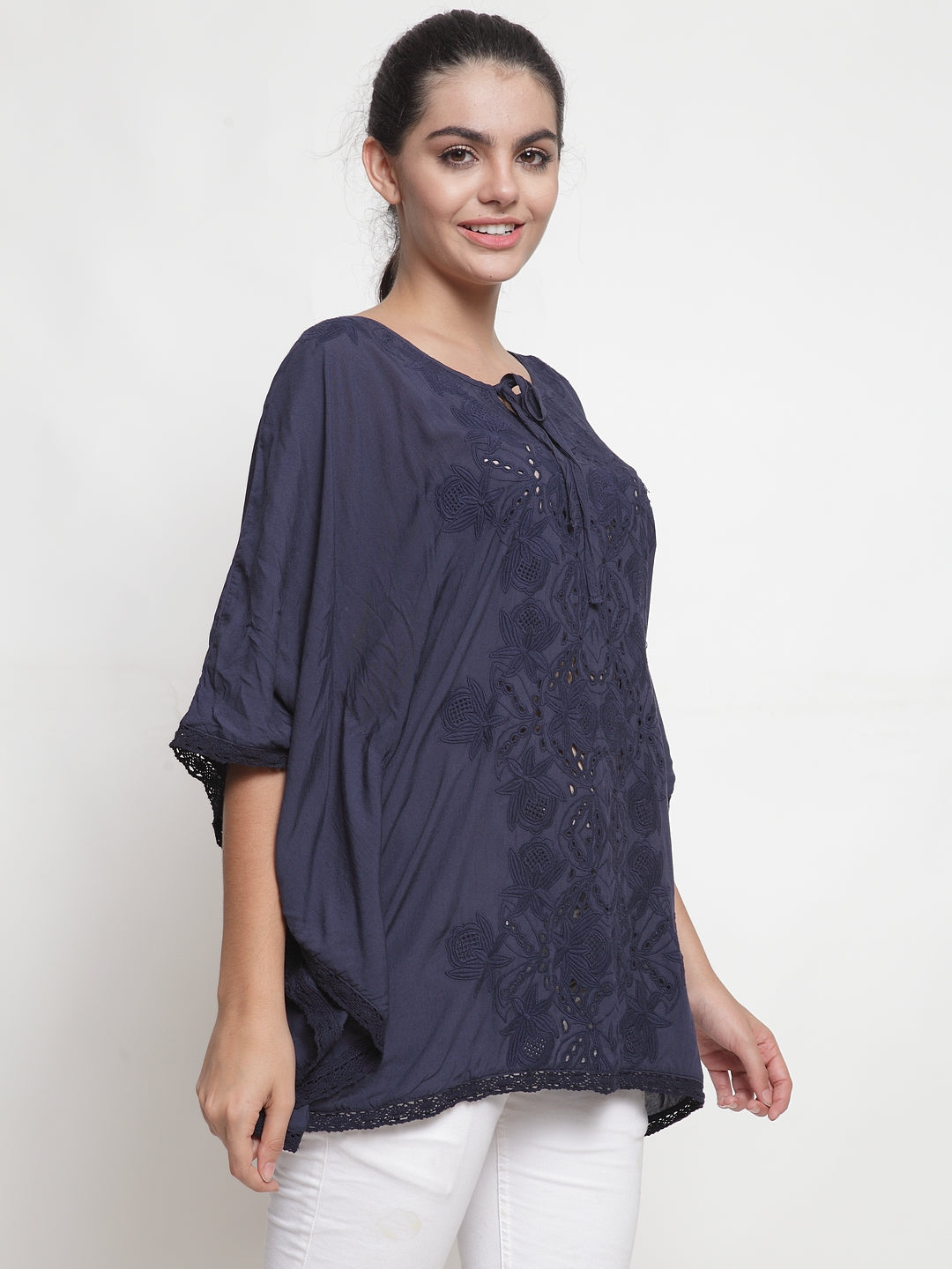 Women's Navy Blue Viscose Top By Room9 The Popup Store