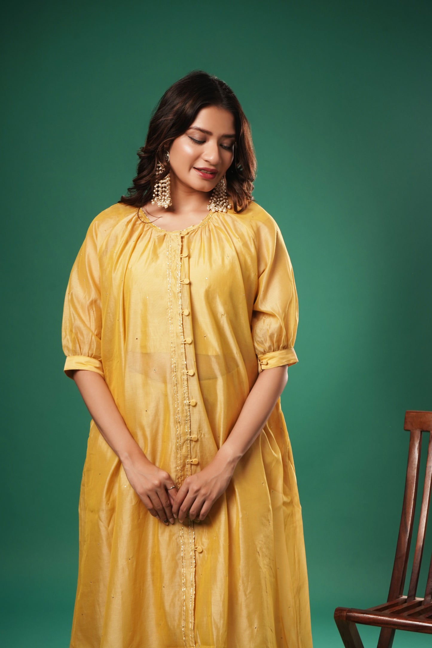Women's Yellow Chanderi Cotton Muqaish Set By Room9 The Popup Store