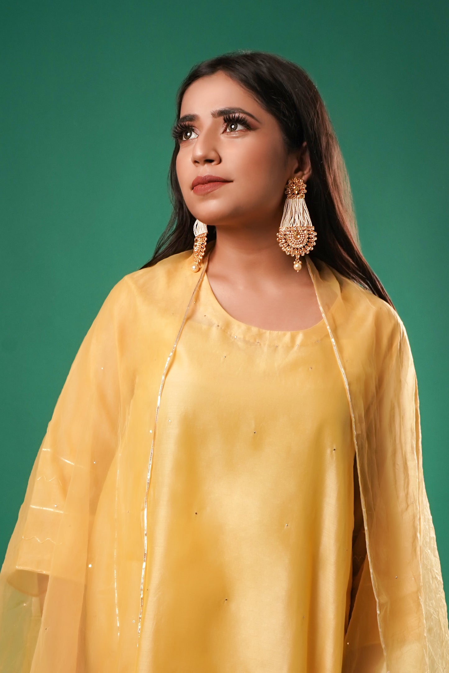 Women's Yellow Chanderi Kurta Set With Dupatta By Room9 The Popup Store