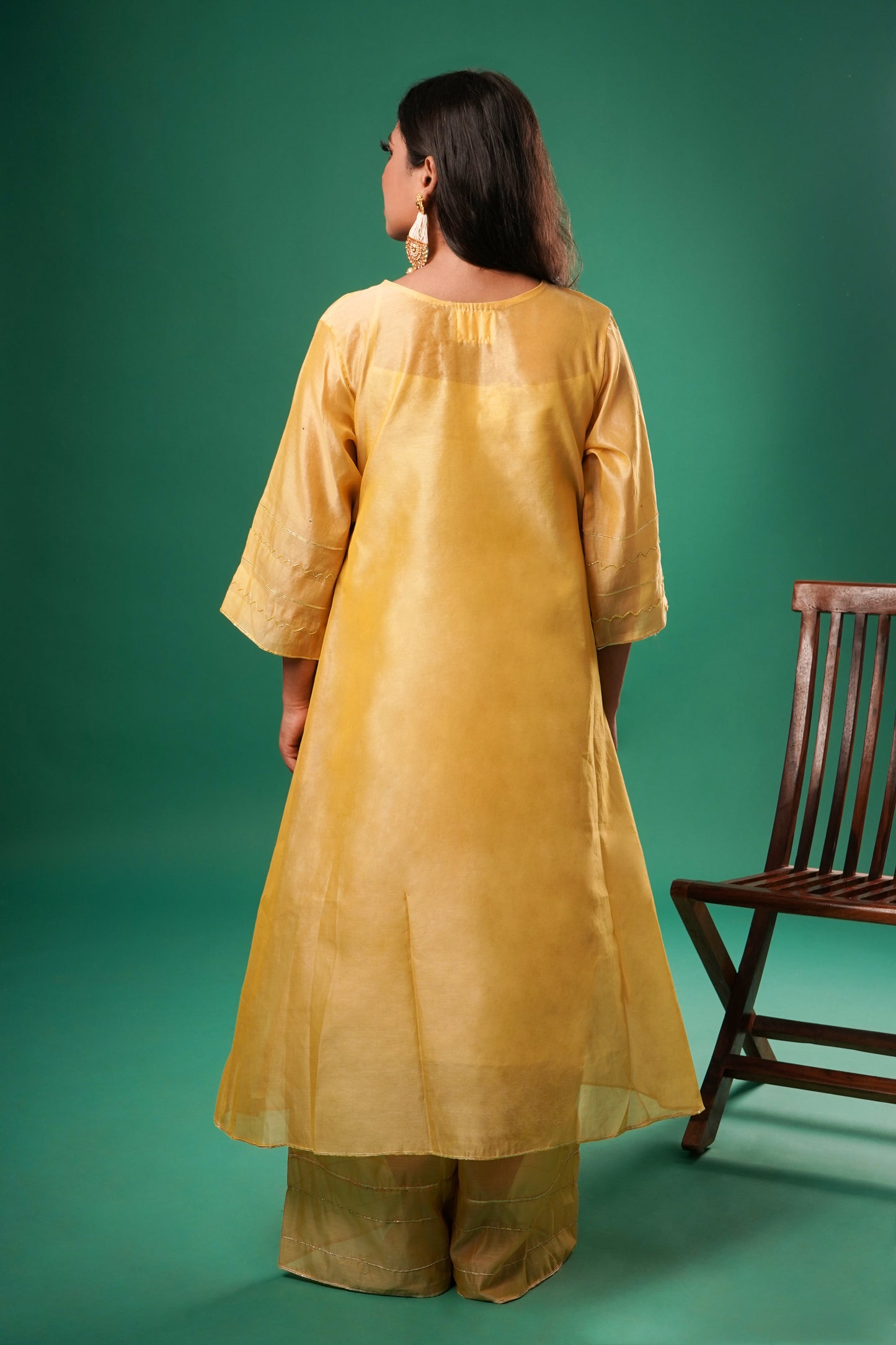 Women's Yellow Chanderi Kurta Set With Dupatta By Room9 The Popup Store