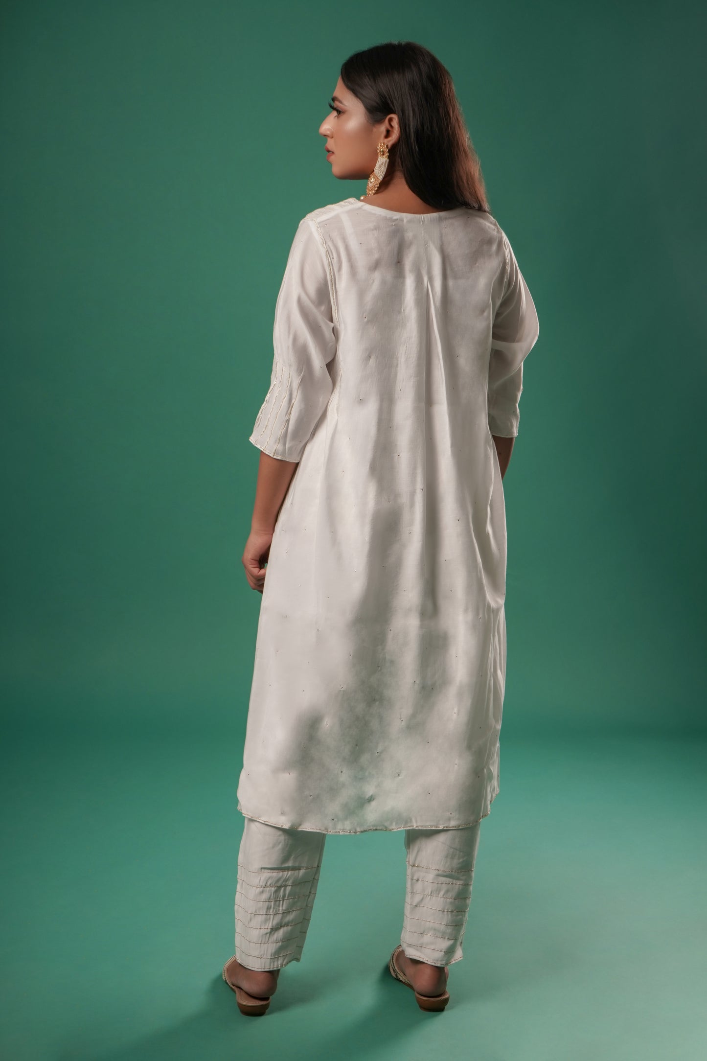 Women's White Chanderi Suit Set With Dupatta By Room9 The Popup Store