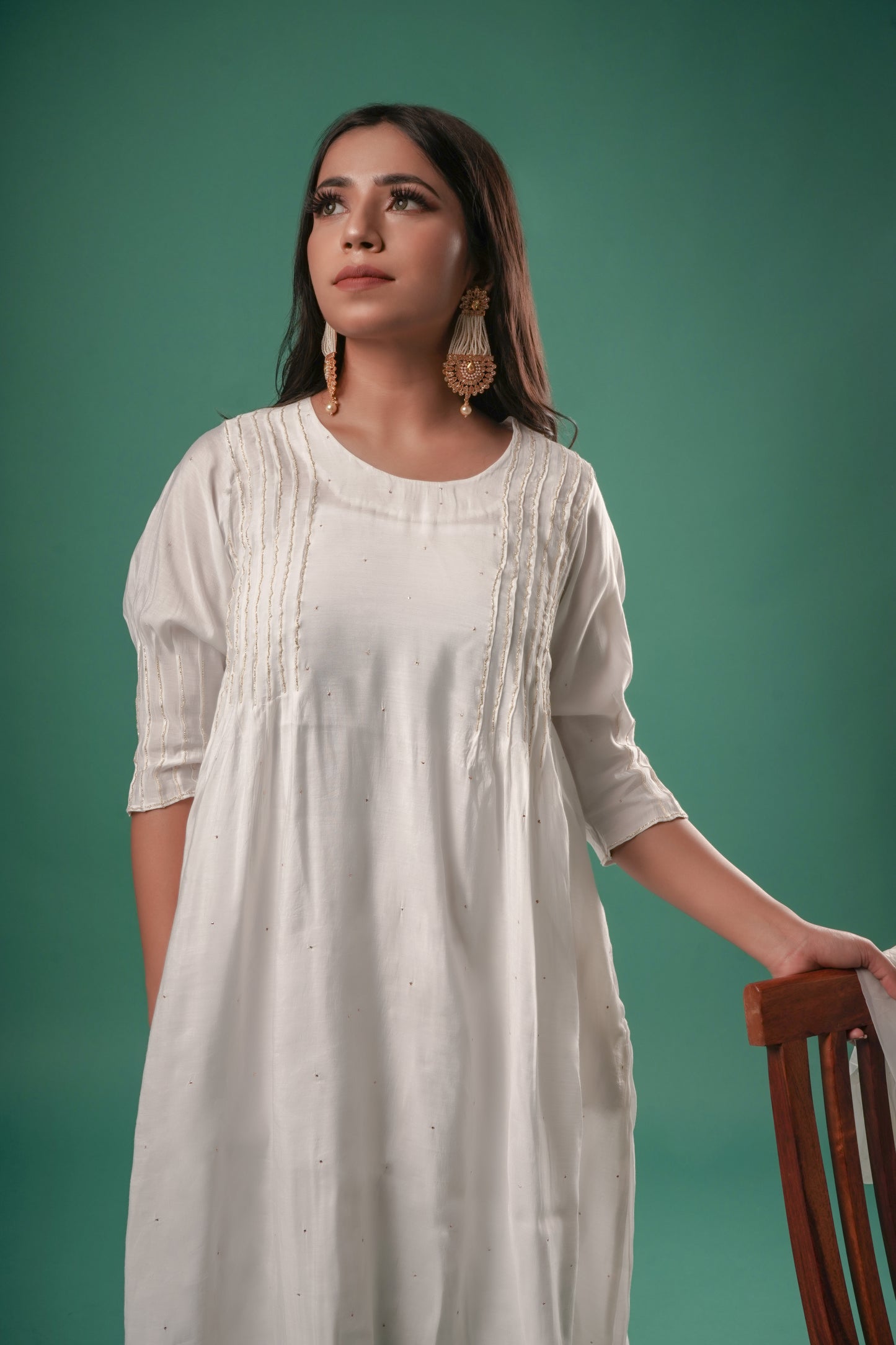Women's White Chanderi Suit Set With Dupatta By Room9 The Popup Store