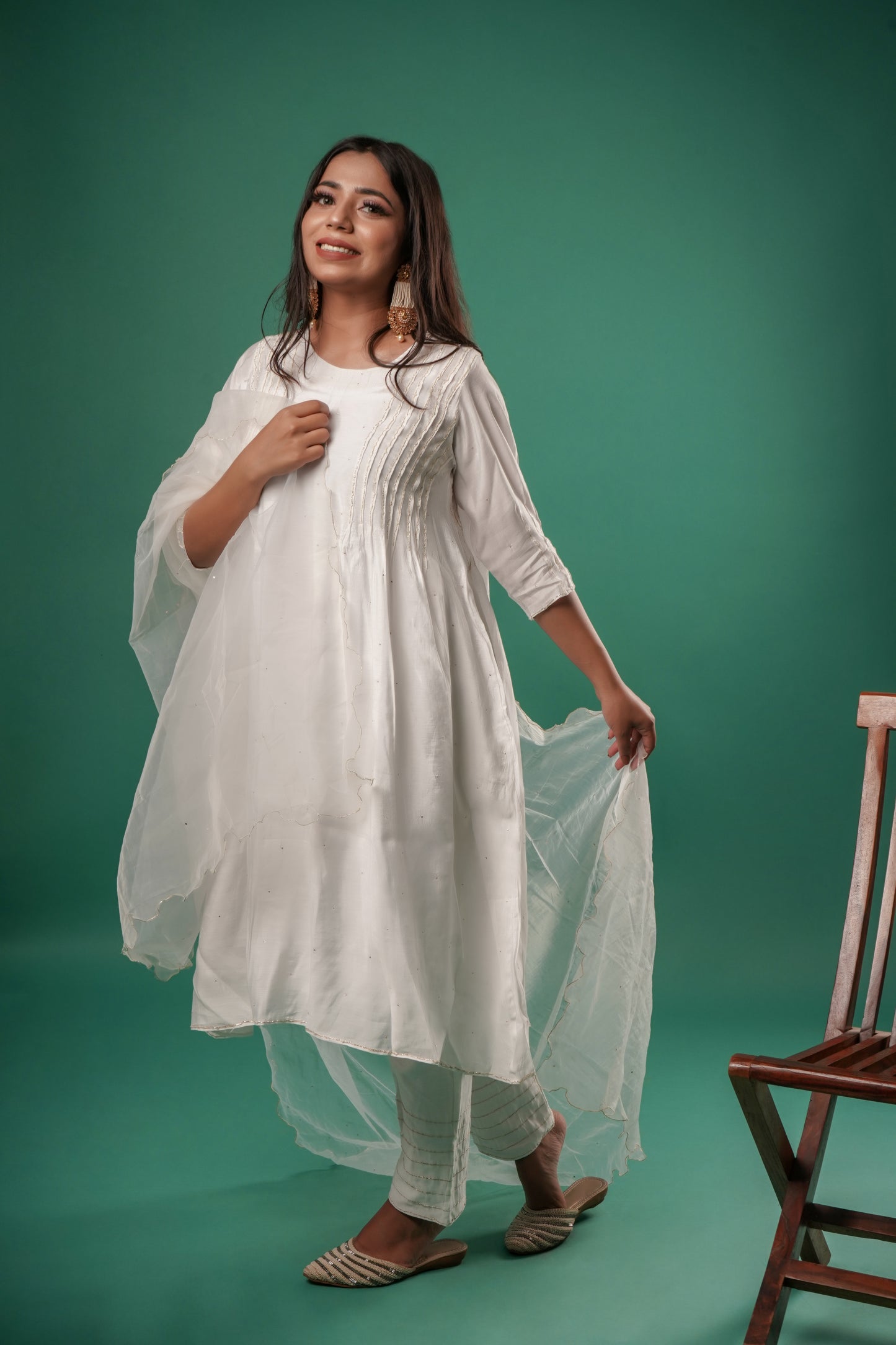 Women's White Chanderi Suit Set With Dupatta By Room9 The Popup Store