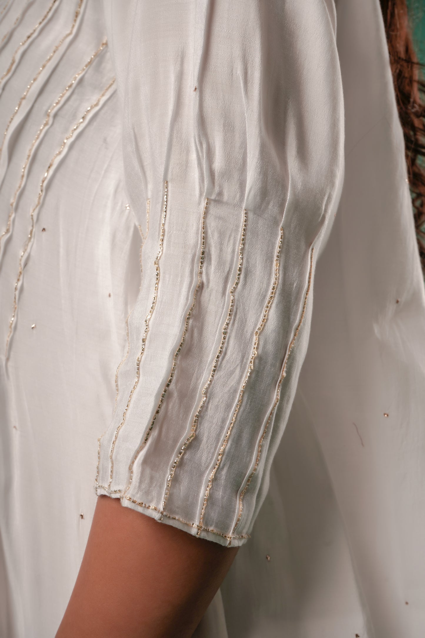 Women's White Chanderi Suit Set With Dupatta By Room9 The Popup Store