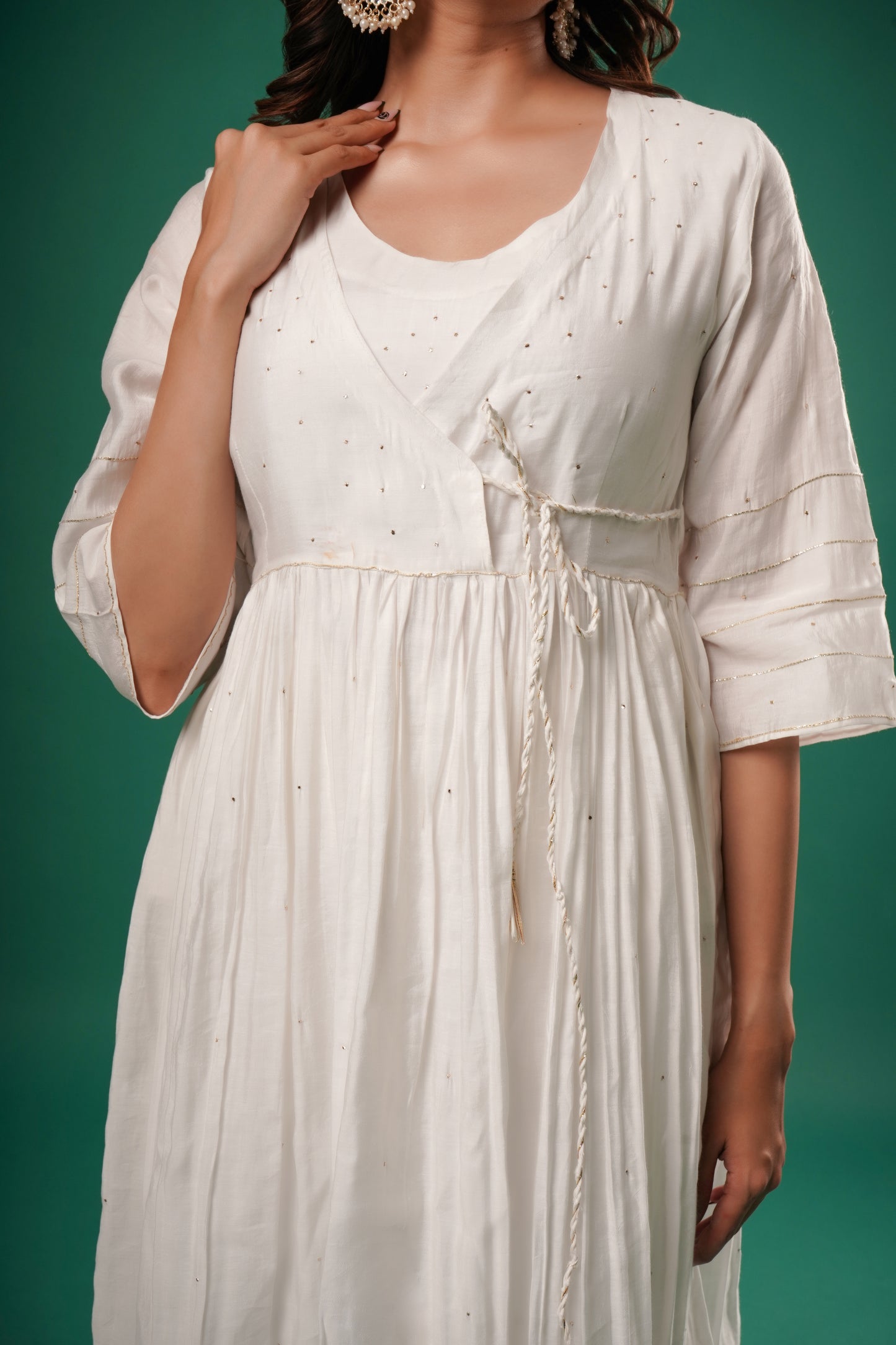 Women's White Chanderi Angrakha Set By Room9 The Popup Store