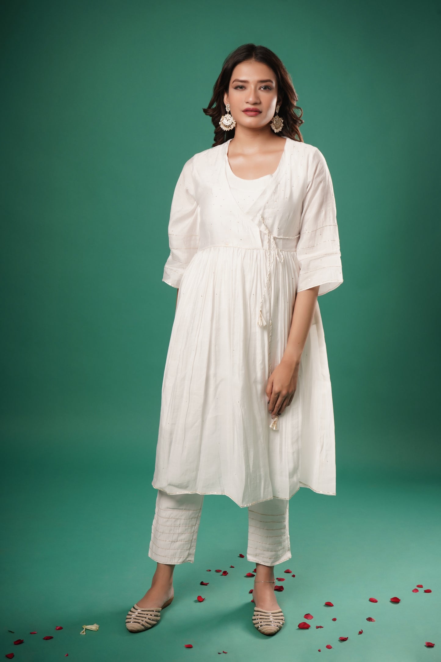 Women's White Chanderi Angrakha Set By Room9 The Popup Store