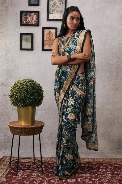 Women's Mehr Embroidered Pre-Draped Saree By Room9 The Popup Store