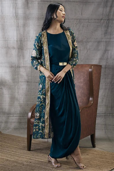 Women's Mehr Drape Dress With Printed Jacket By Room9 The Popup Store