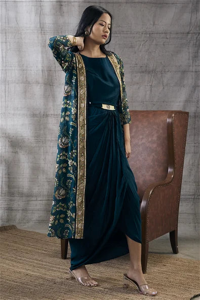 Women's Mehr Drape Dress With Printed Jacket By Room9 The Popup Store