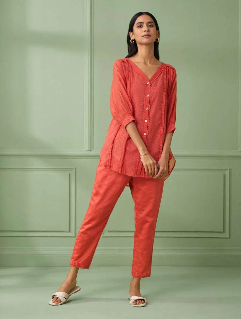 Women's Coral Shirt with Pants (Set of 3) By Room9 The Popup Store