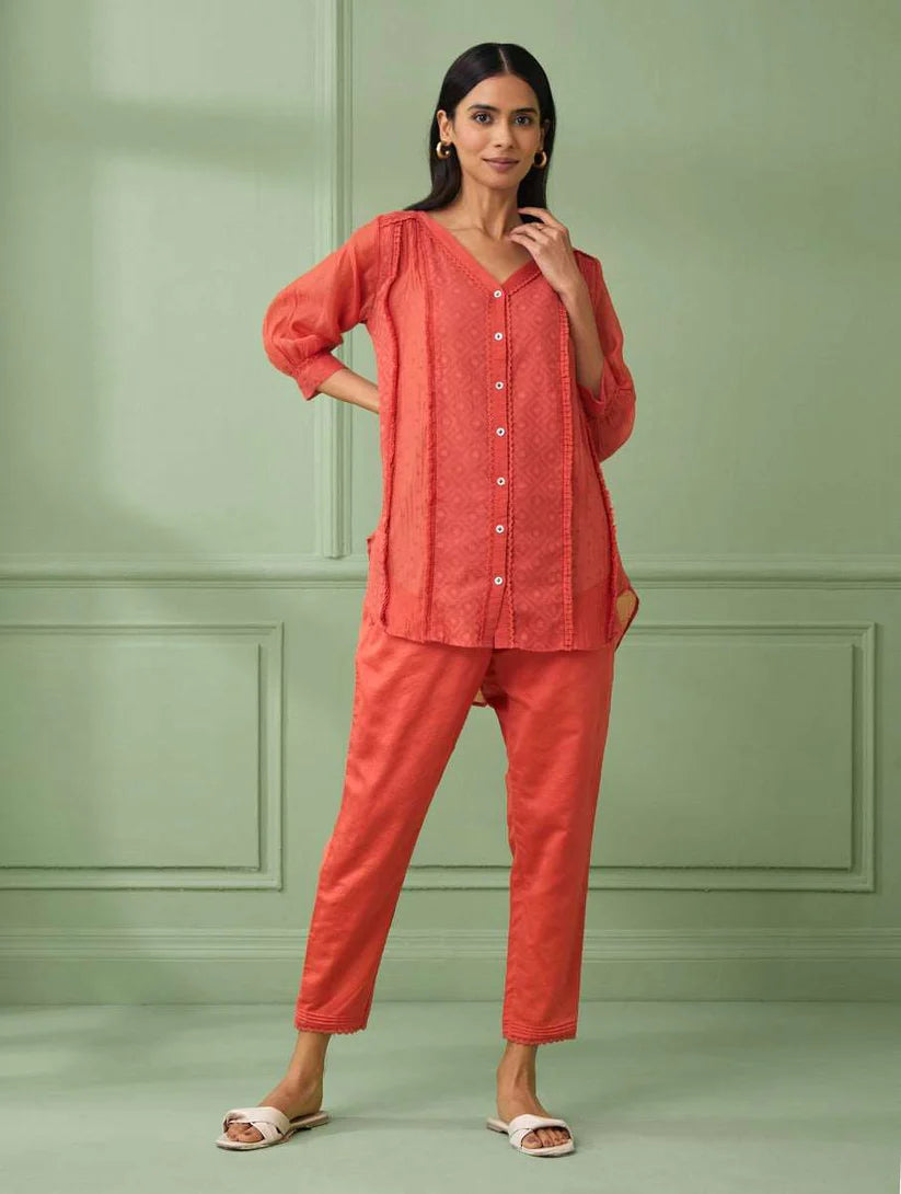 Women's Coral Shirt with Pants (Set of 3) By Room9 The Popup Store