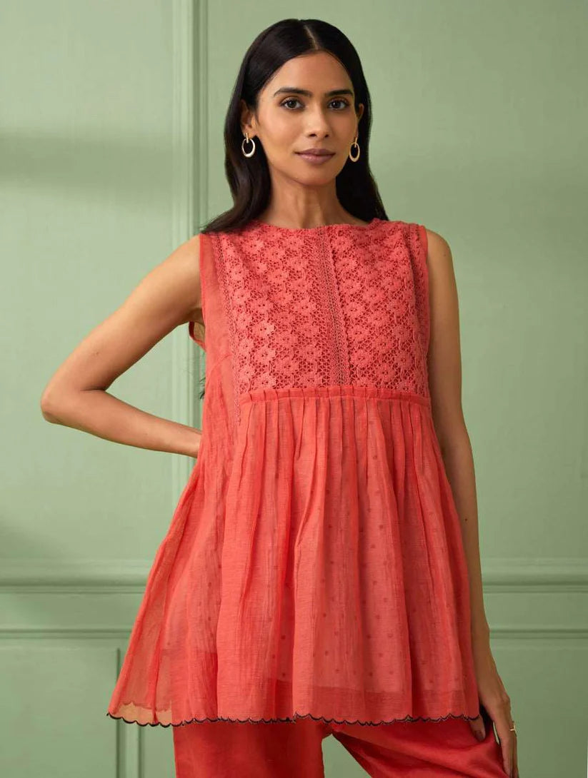 Women's Coral lace Top & Pants (Set of 3) By Room9 The Popup Store
