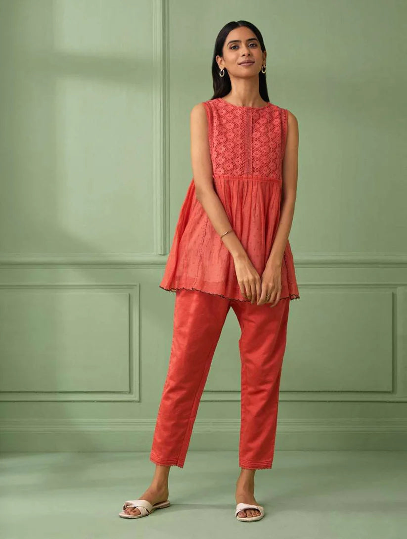 Women's Coral lace Top & Pants (Set of 3) By Room9 The Popup Store