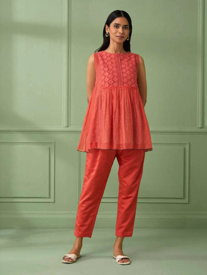 Women's Coral lace Top & Pants (Set of 3) By Room9 The Popup Store
