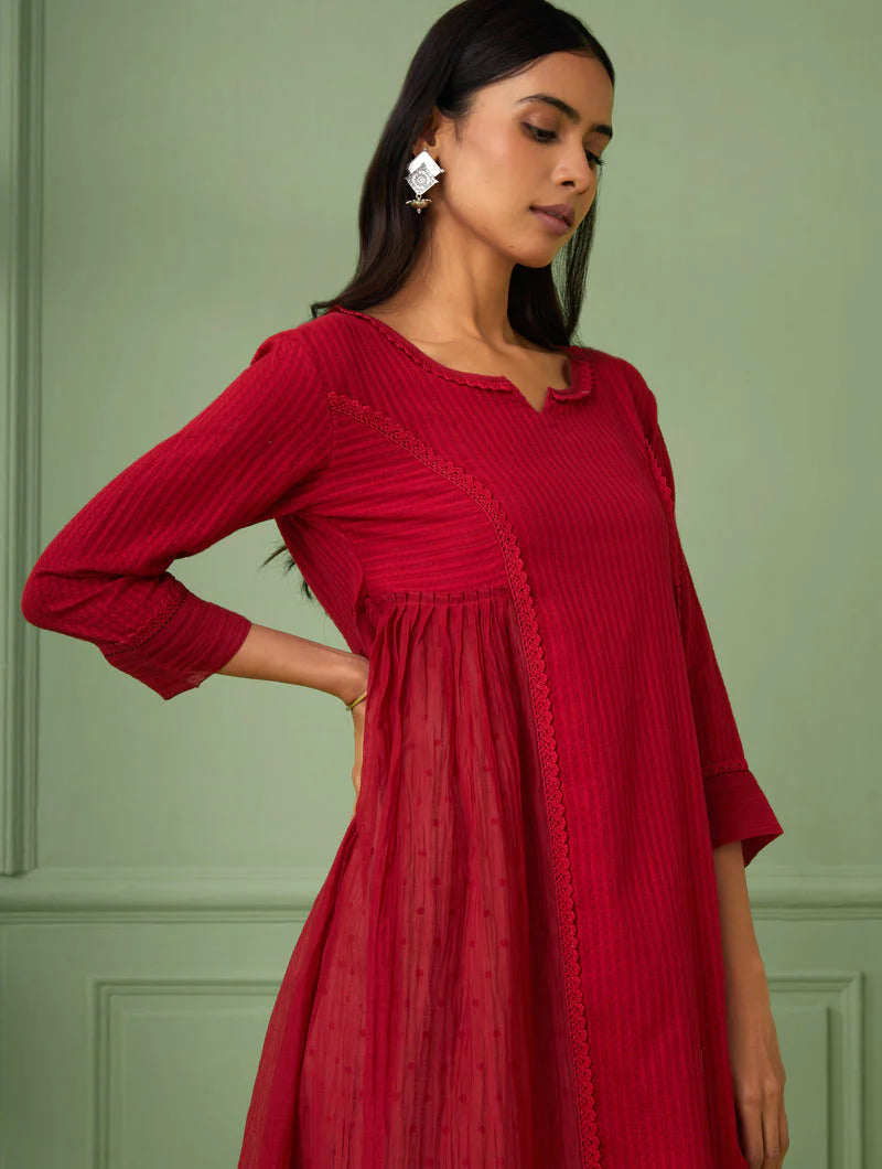 Women's Red Princess Line Gather Dress (Set of 2) By Room9 The Popup Store