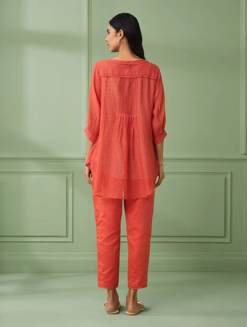 Women's Coral Shirt with Pants (Set of 3) By Room9 The Popup Store