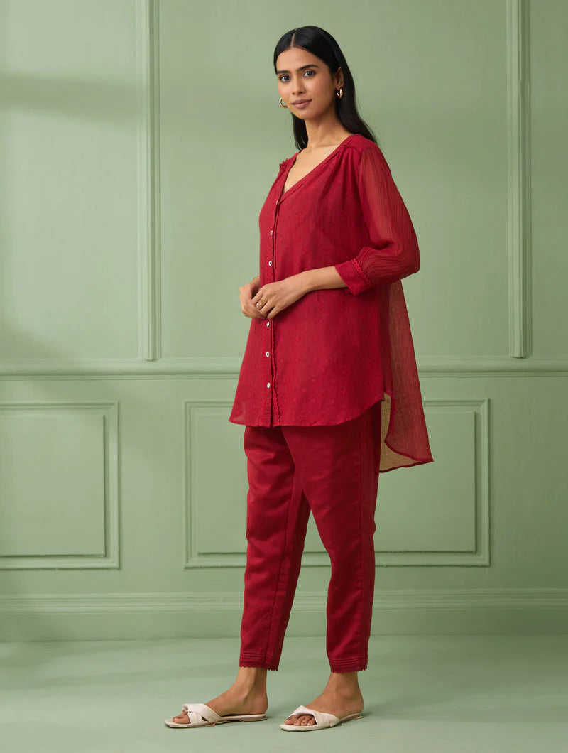 Women's Red Shirt with Pants (Set of 3) By Room9 The Popup Store