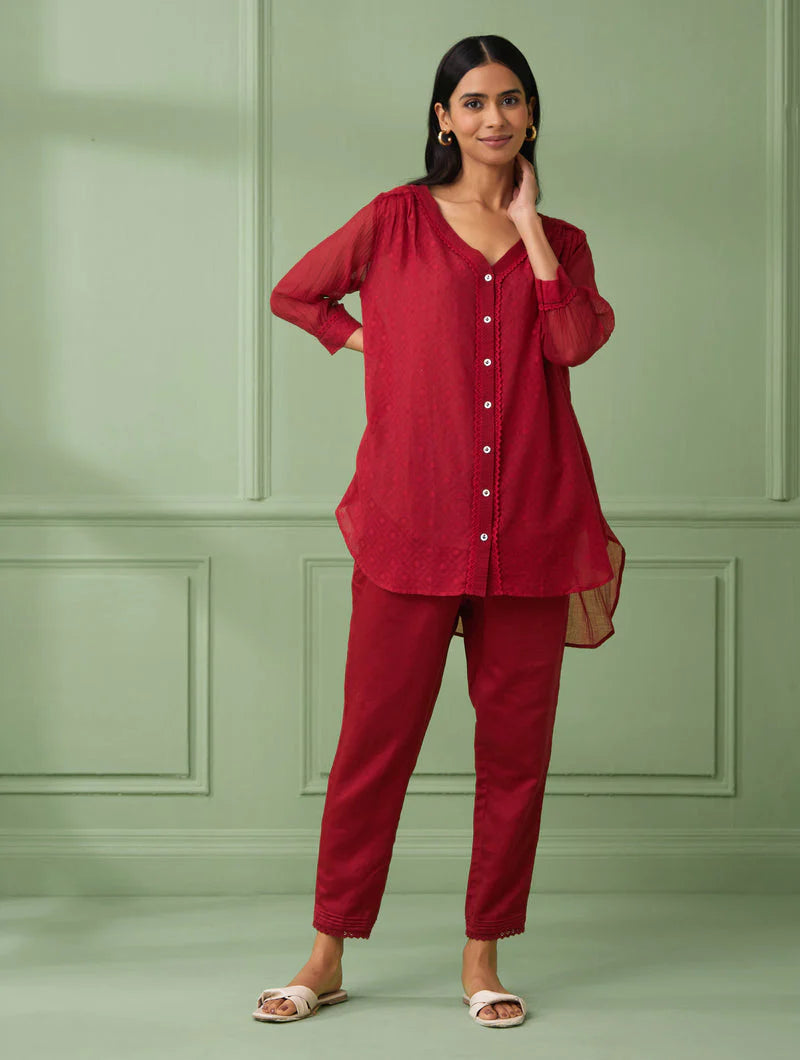Women's Red Shirt with Pants (Set of 3) By Room9 The Popup Store