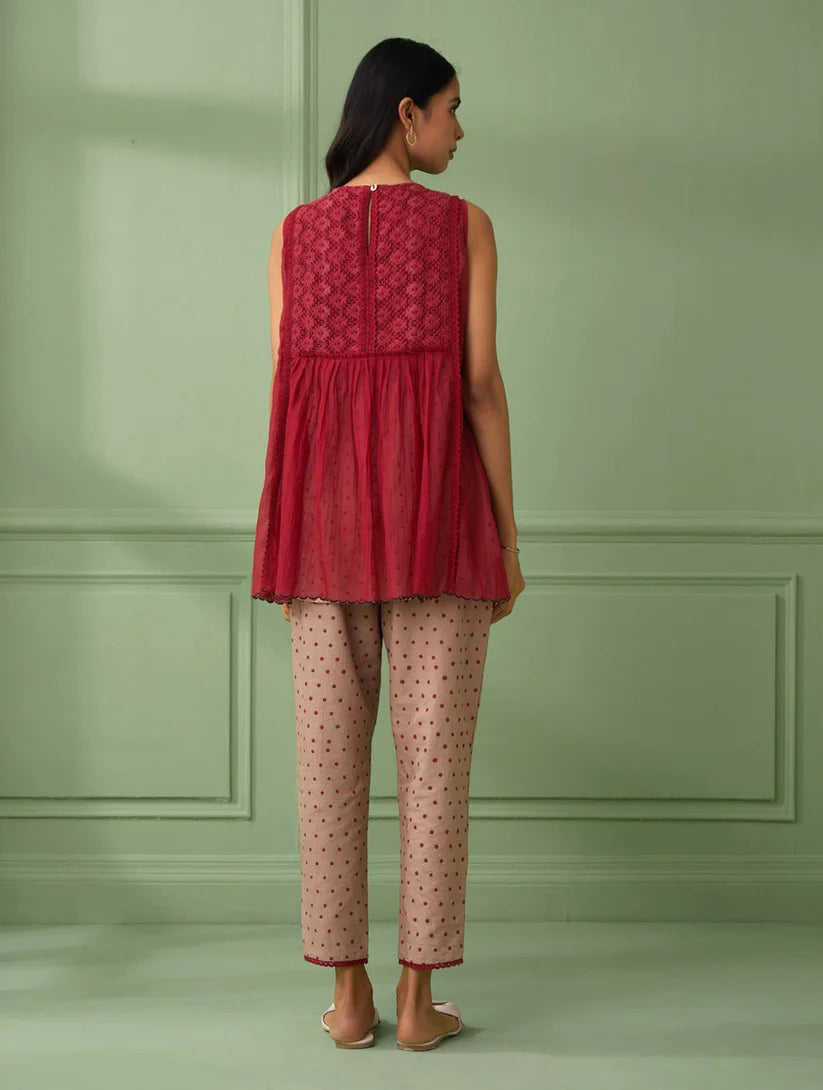 Women's Red lace Top & Pants (Set of 3) By Room9 The Popup Store