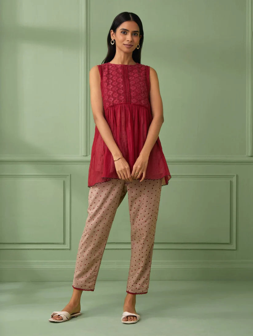 Women's Red lace Top & Pants (Set of 3) By Room9 The Popup Store