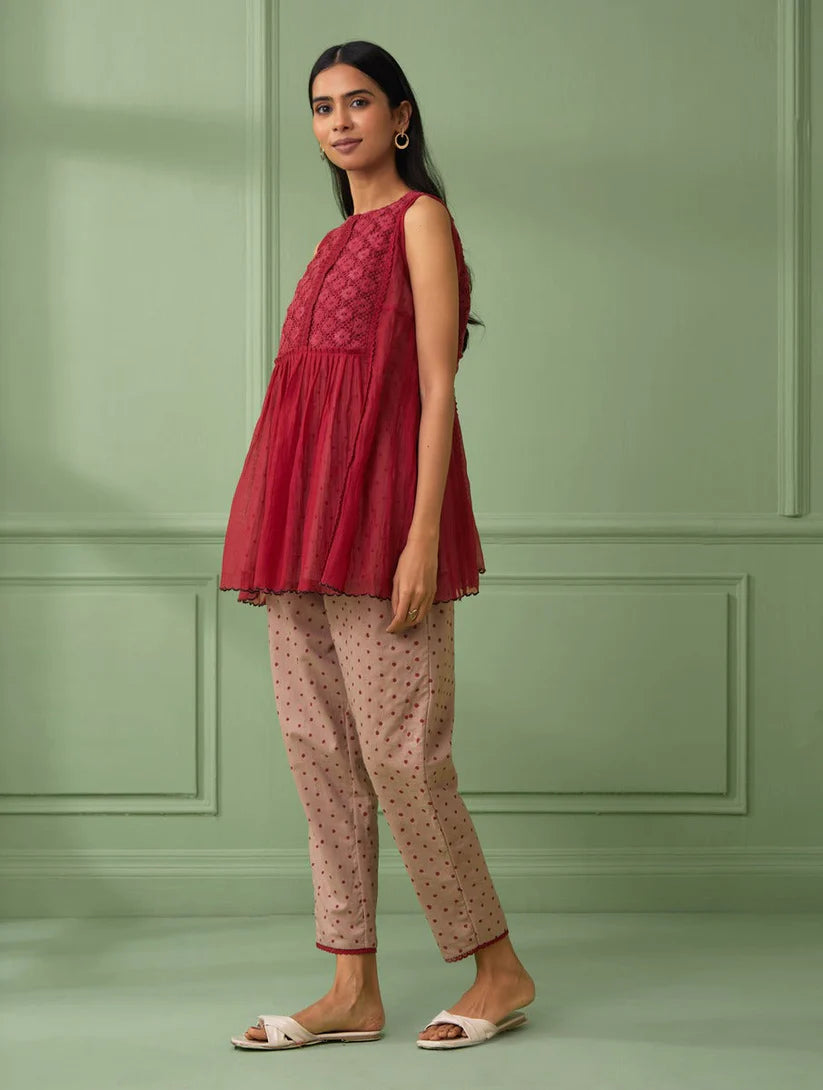 Women's Red lace Top & Pants (Set of 3) By Room9 The Popup Store