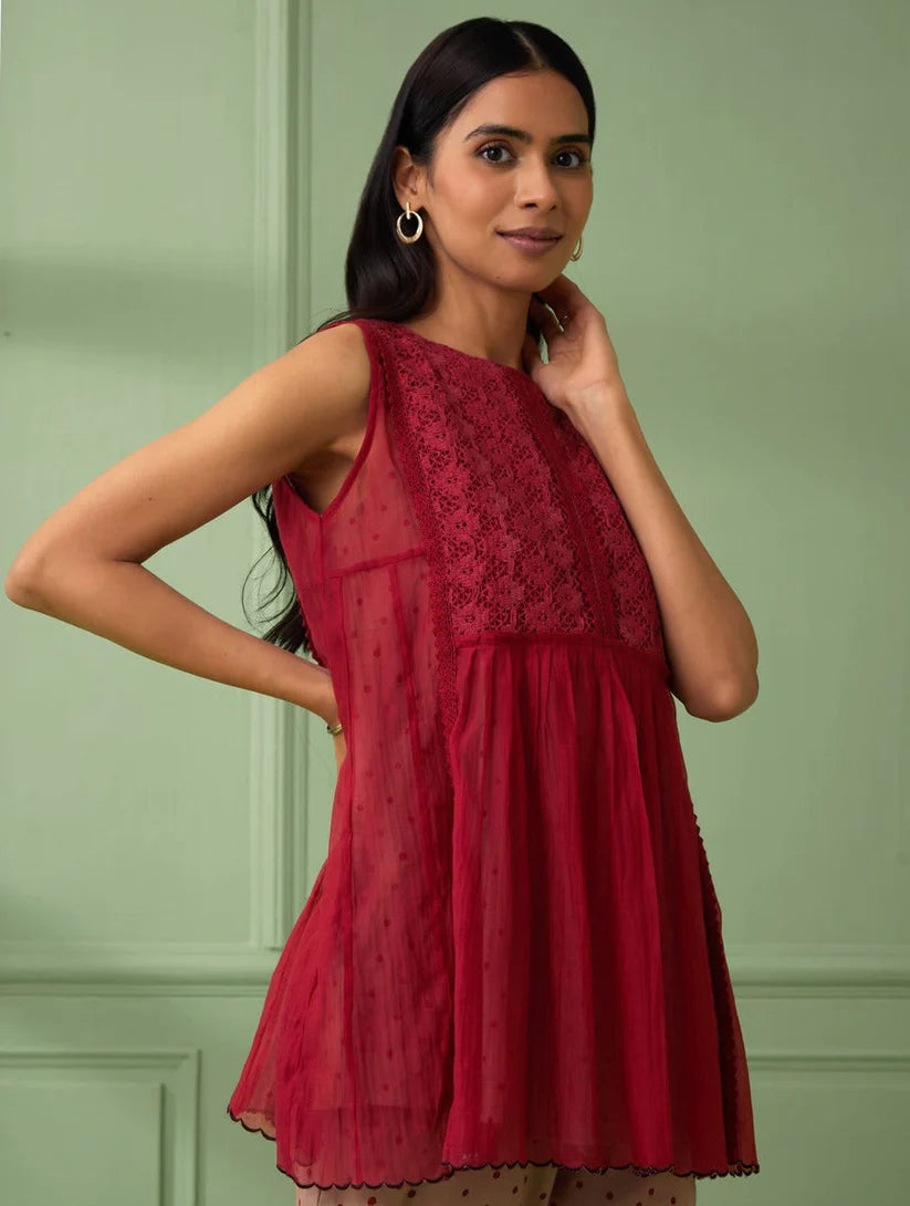 Women's Red lace Top & Pants (Set of 3) By Room9 The Popup Store