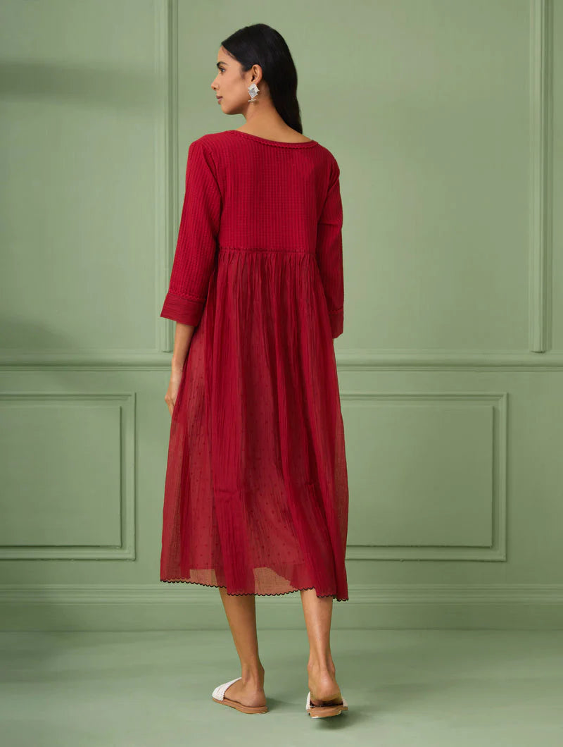 Women's Red Princess Line Gather Dress (Set of 2) By Room9 The Popup Store