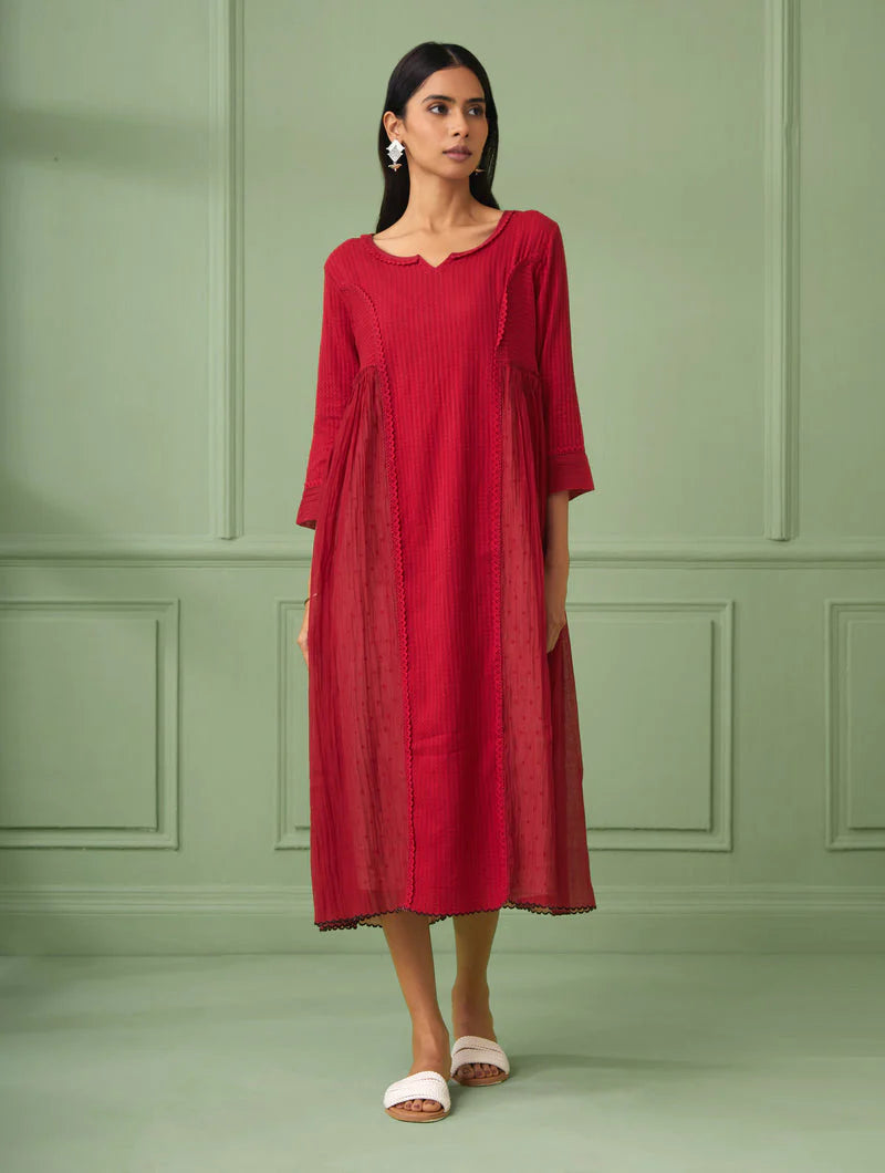 Women's Red Princess Line Gather Dress (Set of 2) By Room9 The Popup Store