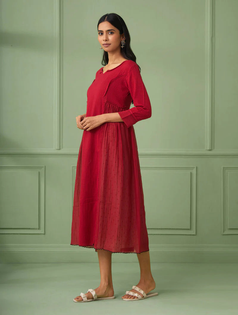 Women's Red Princess Line Gather Dress (Set of 2) By Room9 The Popup Store