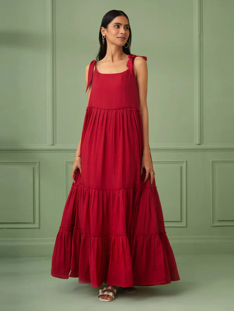 Women's Red Breezy Tiered Maxi Dress By Room9 The Popup Store