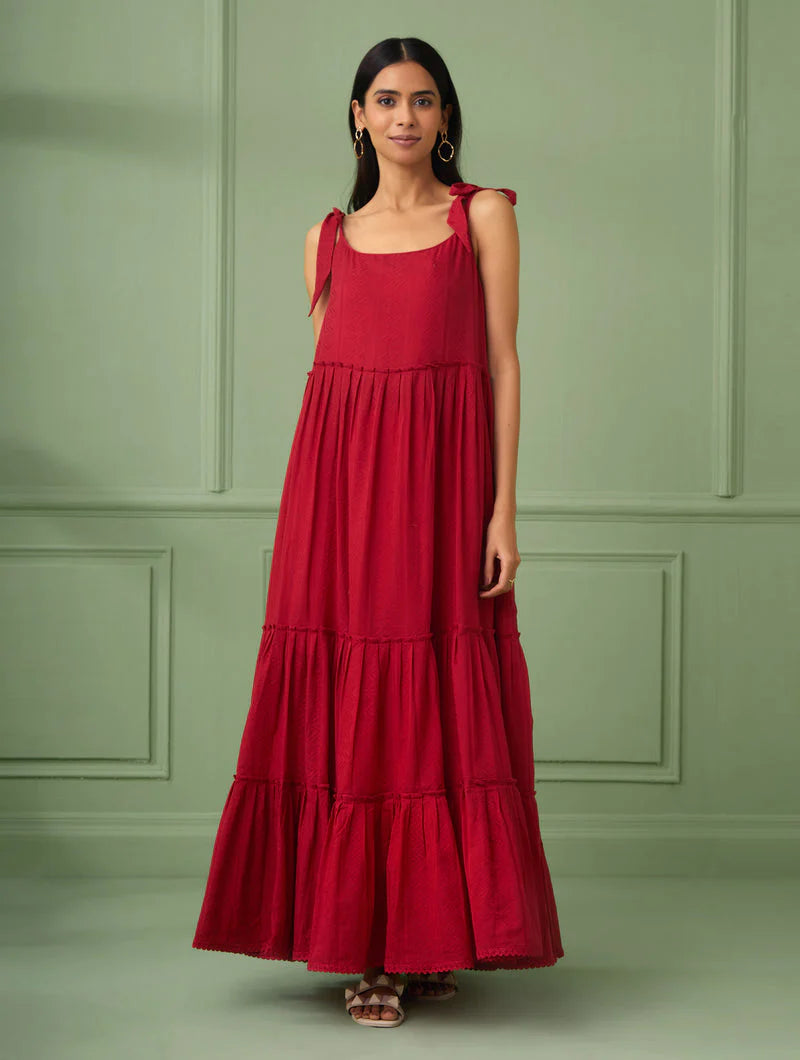Women's Red Breezy Tiered Maxi Dress By Room9 The Popup Store