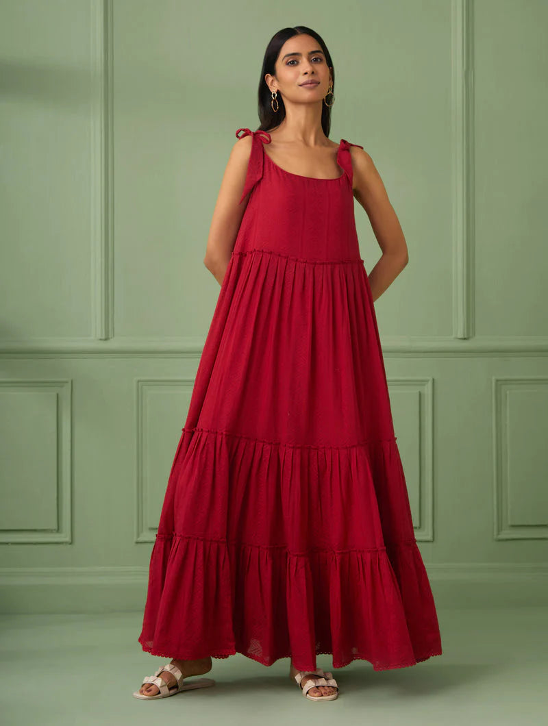 Women's Red Breezy Tiered Maxi Dress By Room9 The Popup Store