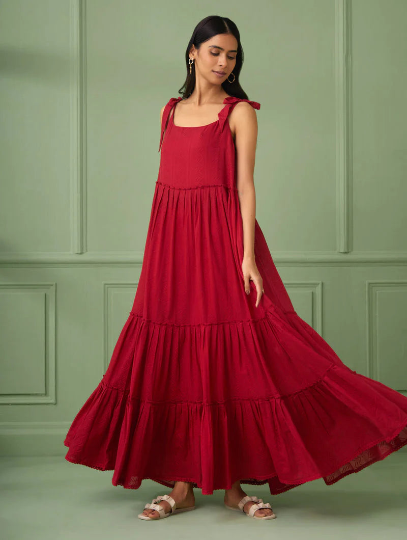 Women's Red Breezy Tiered Maxi Dress By Room9 The Popup Store
