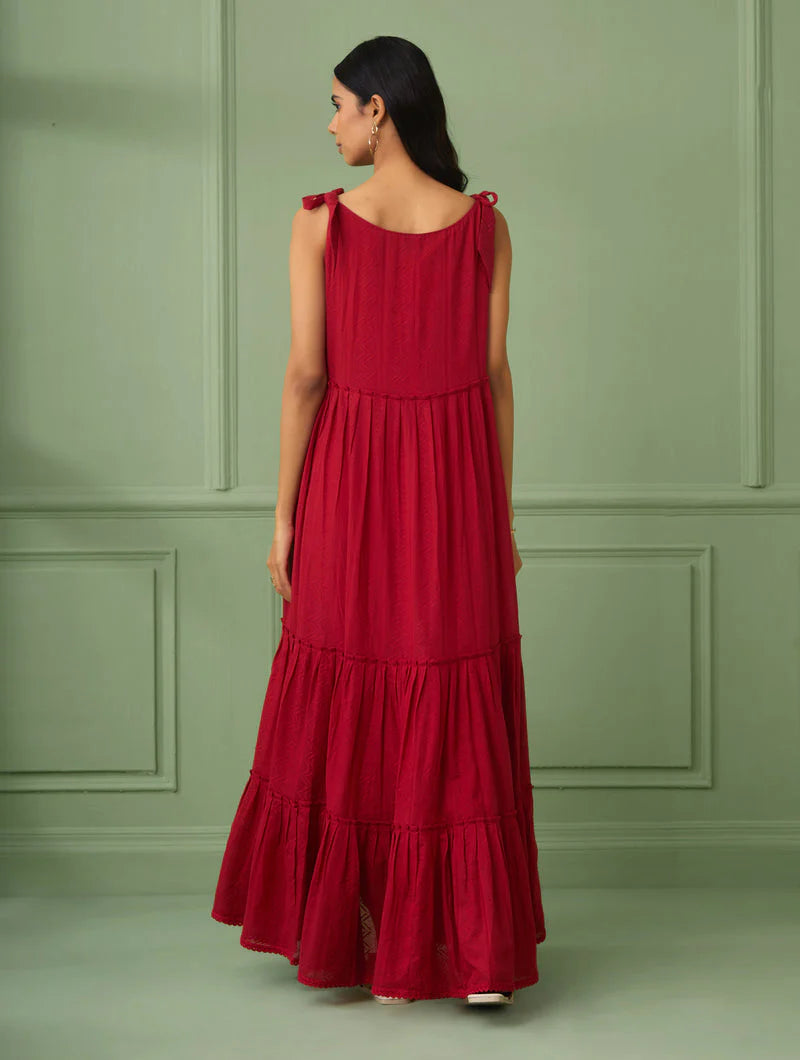 Women's Red Breezy Tiered Maxi Dress By Room9 The Popup Store