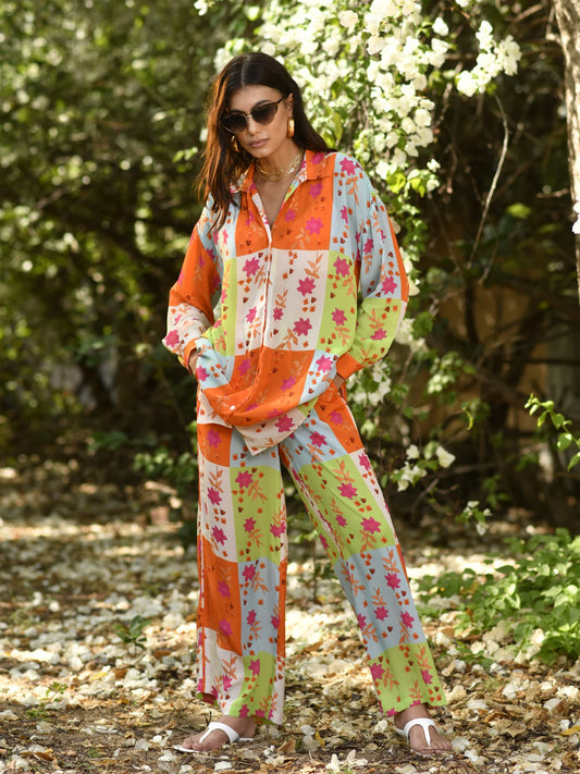 Women's Azlea Patchwork Beach Button Down & Palazzo Set By Room9 The Popup Store