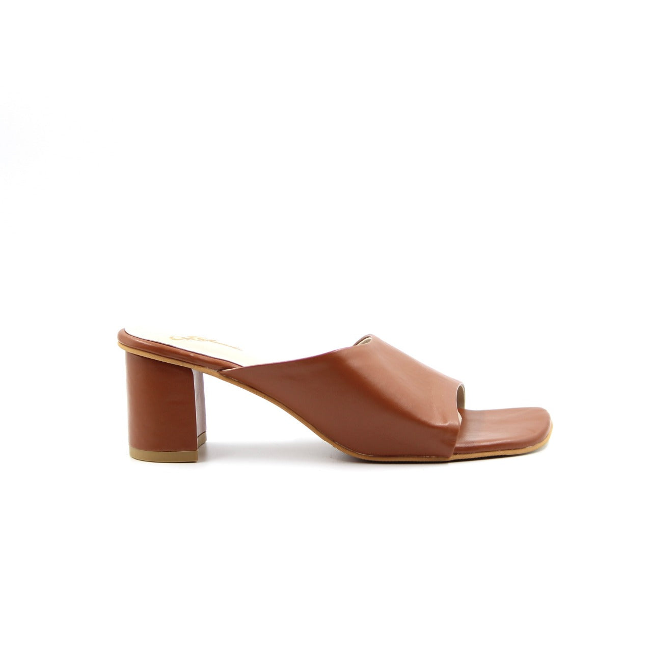Women's YS114 Cross Strap Mules Tan Block Heels By Room9 The Popup Store