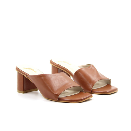 Women's YS114 Cross Strap Mules Tan Block Heels By Room9 The Popup Store