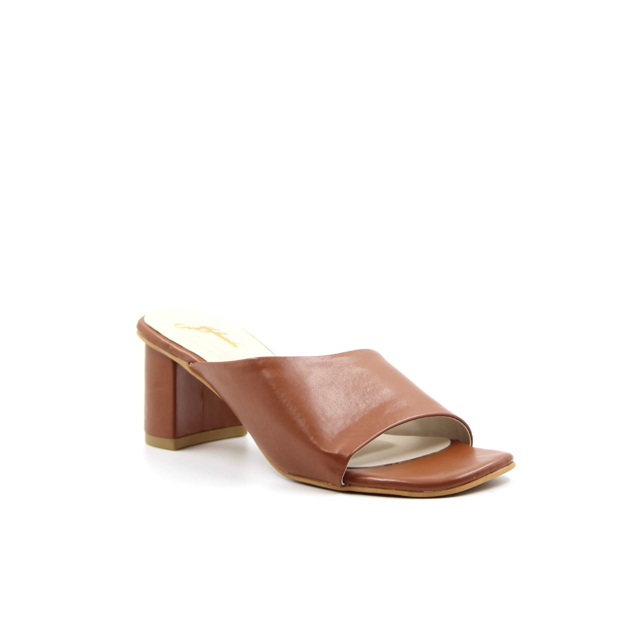 Women's YS114 Cross Strap Mules Tan Block Heels By Room9 The Popup Store