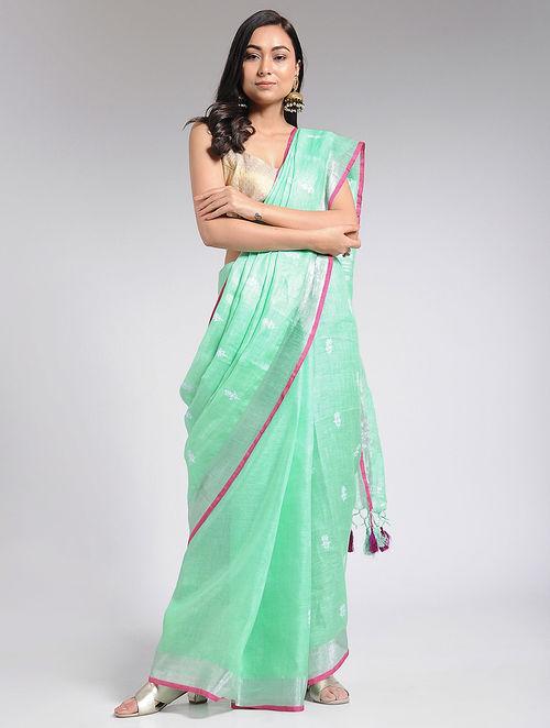 Women's Embellished Mint linen saree By Room9 The Popup Store