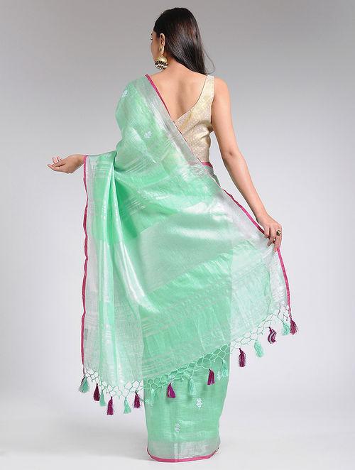 Women's Embellished Mint linen saree By Room9 The Popup Store