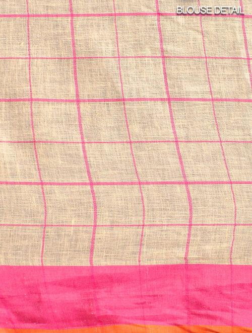 Women's Ivory Orange linen saree By Room9 The Popup Store