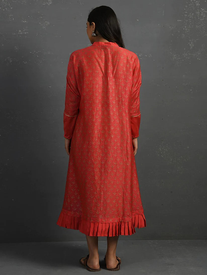 Women's Pink Block Printed Handwoven Chanderi Kurta By Room9 The Popup Store