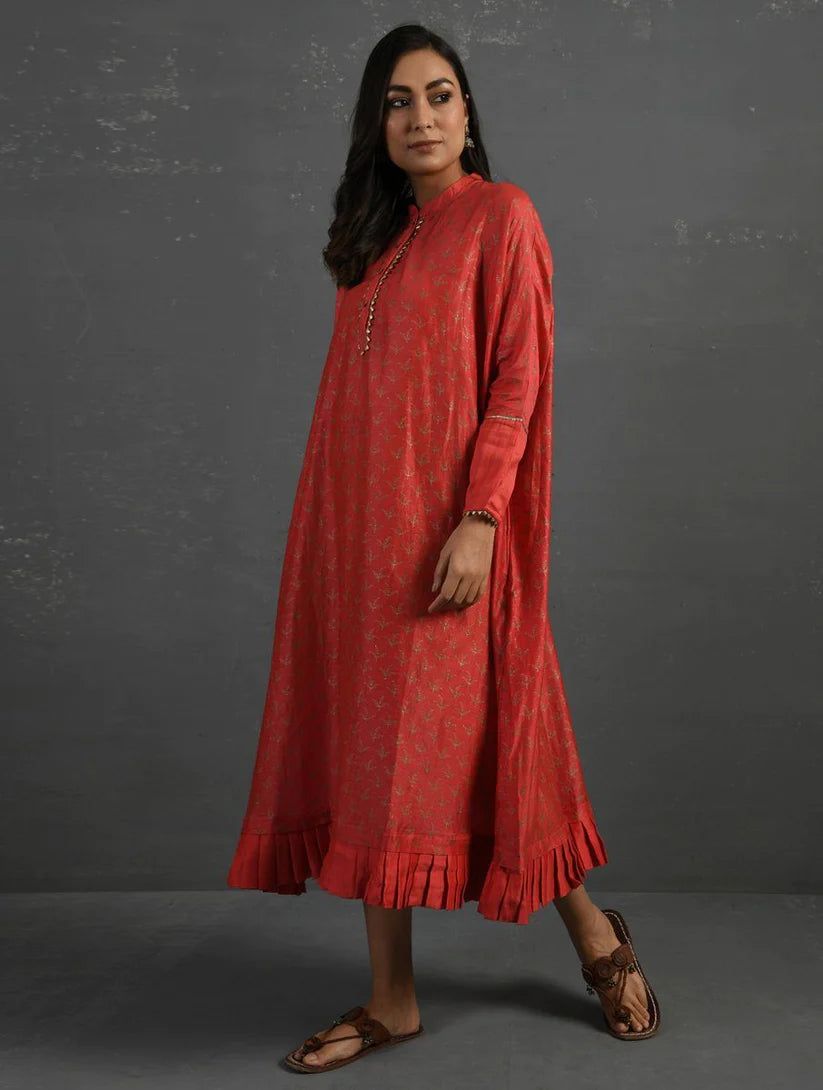 Women's Pink Block Printed Handwoven Chanderi Kurta By Room9 The Popup Store
