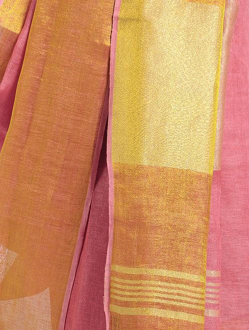 Women's Coral Pink linen zari saree By Room9 The Popup Store