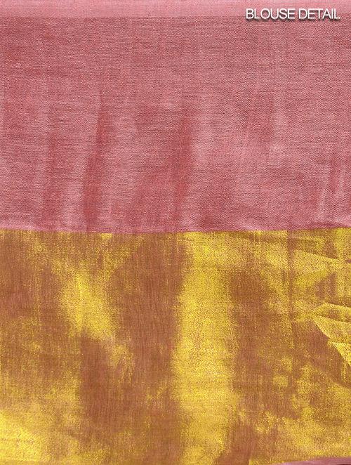 Women's Coral Pink linen zari saree By Room9 The Popup Store