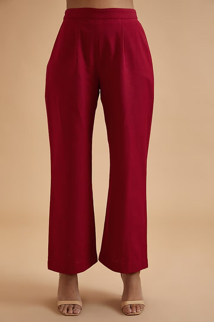 Women's Red Handloom Cotton Wide-Legged Culottes By Room9 The Popup Store