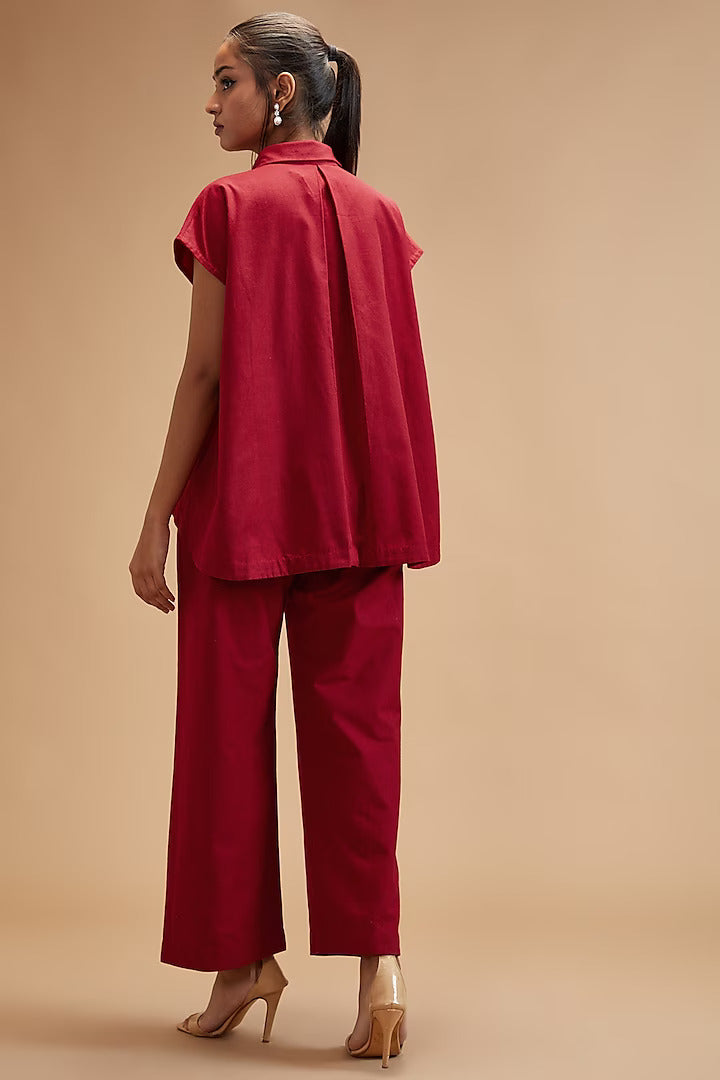 Women's Red Handloom Cotton Wide-Legged Culottes By Room9 The Popup Store